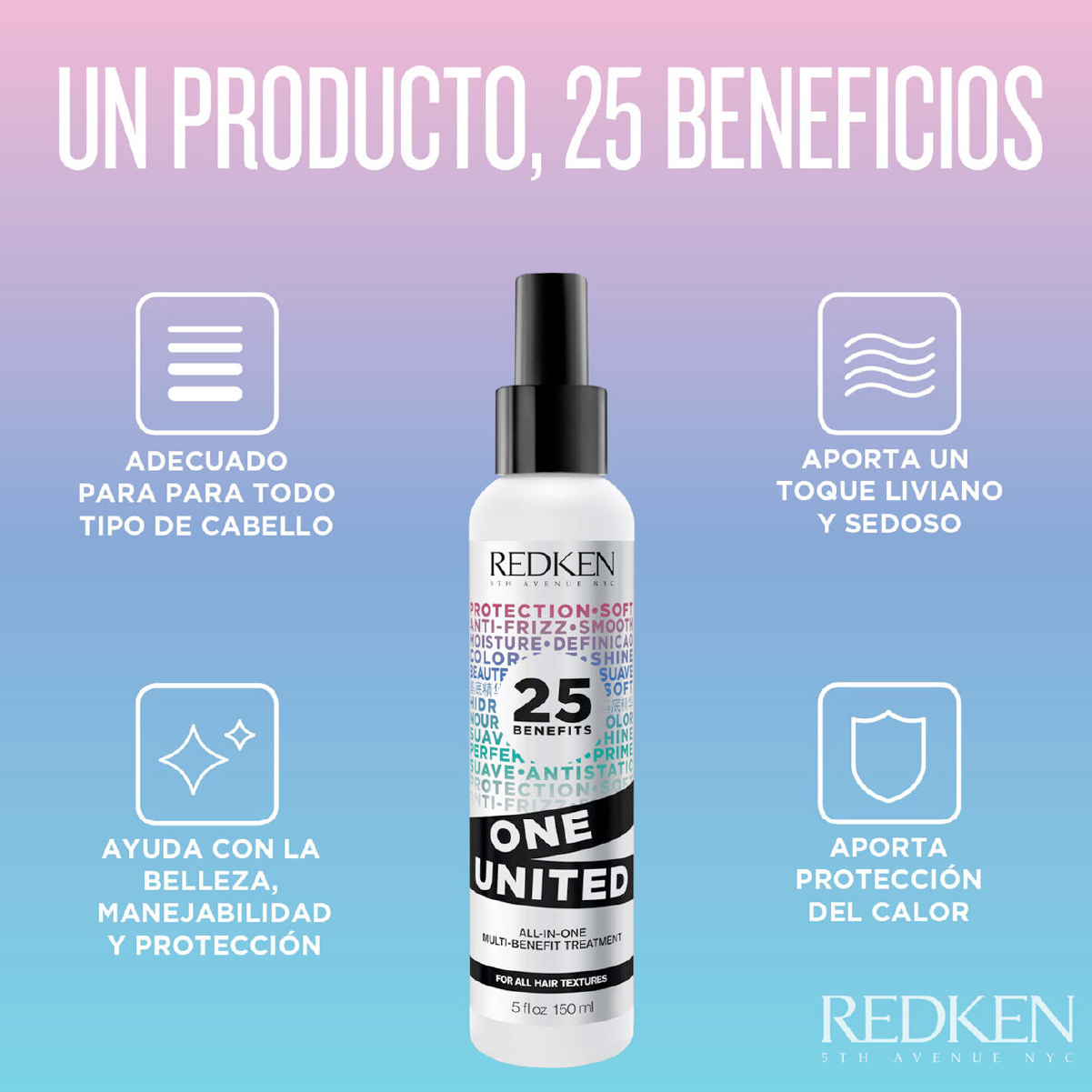 Redken Tratamiento Spray Multibeneficios One United 25 En 1 - 150ml - Imagen 3