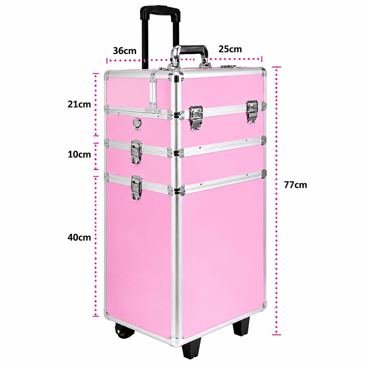 Maleta C/Ruedas Rosada 3 Niveles - 90x25x38