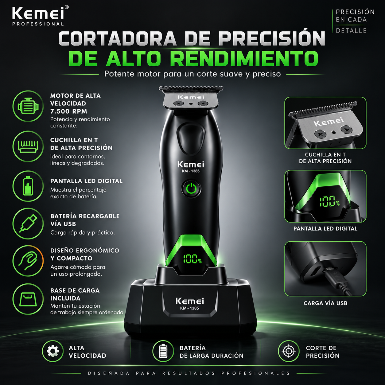 Desvelladora Kemei 7.500 Rpm Km-1385 - Imagen 2